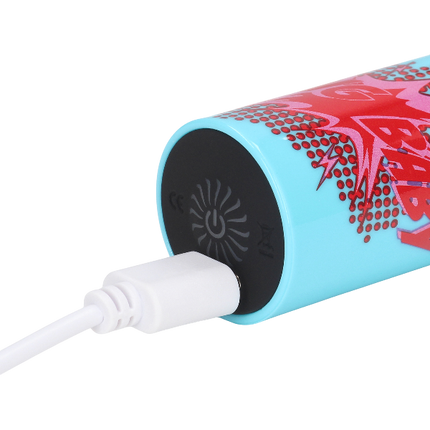 Klassieke vibrator met commic design blauw