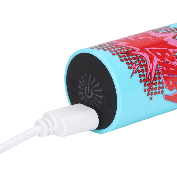 Klassieke vibrator met commic design blauw