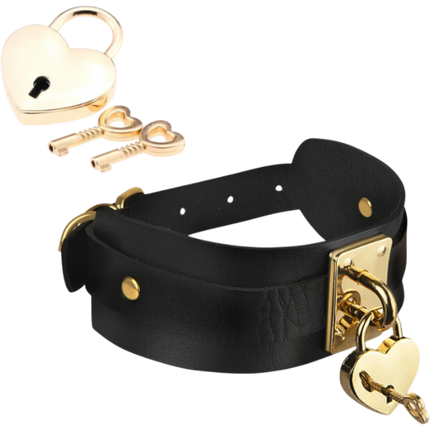 Kinky Diva Hart Slot Halsband Zwart/Goud – BDSM Collar met Slotje