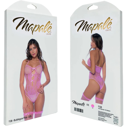 Mapalé Floral Fishnet Bodysuit Set Bubblegum Roze One Size – Lingerie