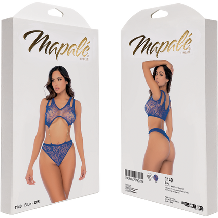 Luipaard visnet bodysuit met kettingdetails – One Size – Blauw