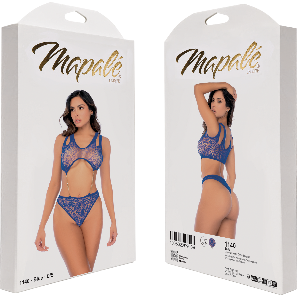 Luipaard visnet bodysuit met kettingdetails – One Size – Blauw