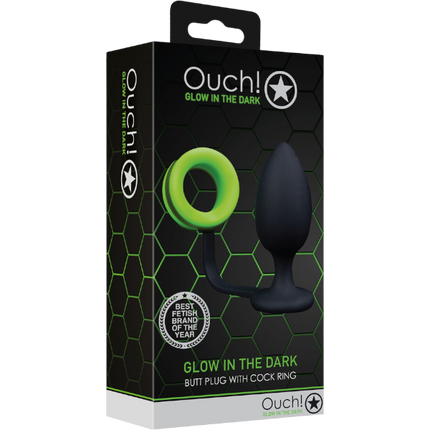 OUCH! Butt Plug met Cockring Glow in the Dark – Combinatie Anaal