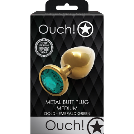 OUCH! Gem Butt Plug Medium Goud/Smaragdgroen – Sieraad Anale Plug