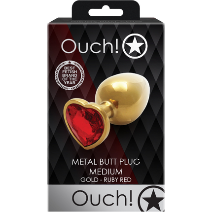 OUCH! Gem Butt Plug Medium Goud/Robijnrood – Anale Plug
