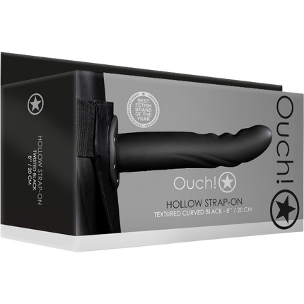 OUCH! Textured Hollow Strap-On 20cm Zwart – Holle Strap-on