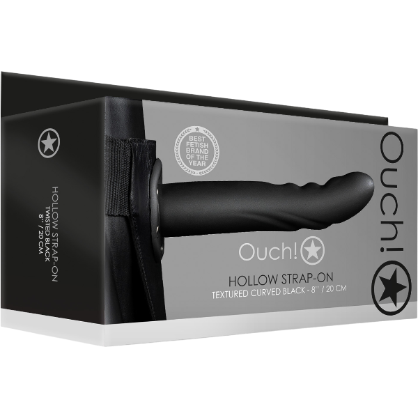 OUCH! Textured Hollow Strap-On 20cm Zwart – Holle Strap-on
