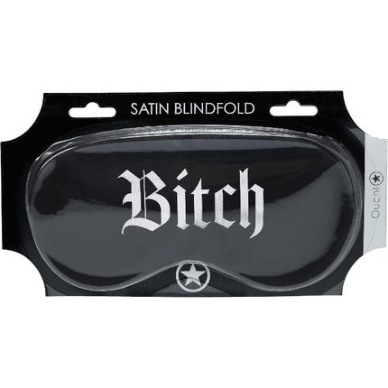 OUCH! Satijnen Masker 'Bitch' Zwart – Bedrukt Oogmasker Bondage