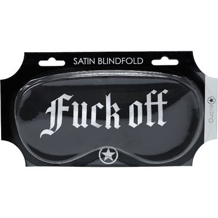 OUCH! Satijnen Masker 'Fuck Off' Zwart – Bedrukt Oogmasker Bondage