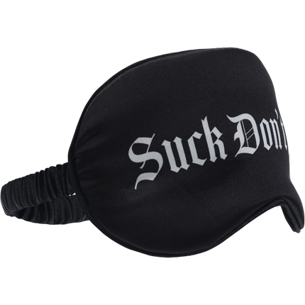 OUCH! Satijnen Masker 'Suck Don't Bite' Zwart – Bedrukt Oogmasker Bondage