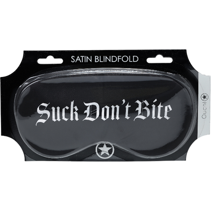 OUCH! Satijnen Masker 'Suck Don't Bite' Zwart – Bedrukt Oogmasker Bondage