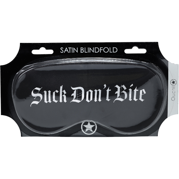 OUCH! Satijnen Masker 'Suck Don't Bite' Zwart – Bedrukt Oogmasker Bondage