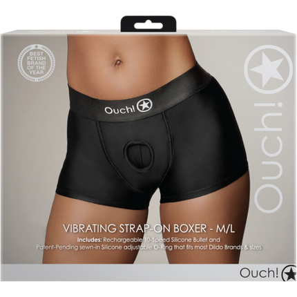 OUCH Vibrating Strap-on Boxer M/L Zwart – Vibrerende Strap-on Harnas