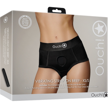 OUCH Vibrating Strap-on Brief XS/S Zwart – Slipmodel Strap-on Harnas