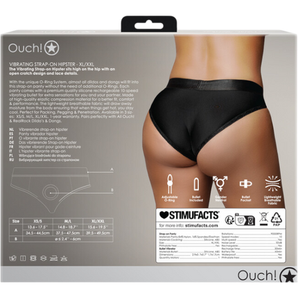 OUCH Vibrating Strap-on Hipster XS/S Zwart – Lage Taille Strap-on