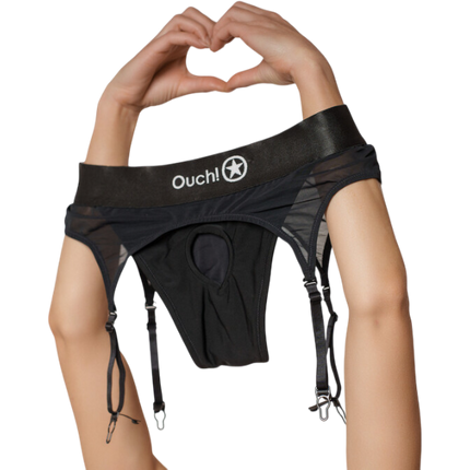 OUCH Vibrating Strap-on String met Verstelbare Jarretels M/L Zwart