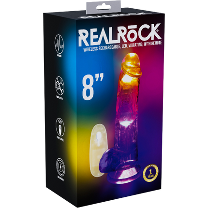 RealRock Dildo van 20 cm in transparant Vibrerend Led - Realistisch