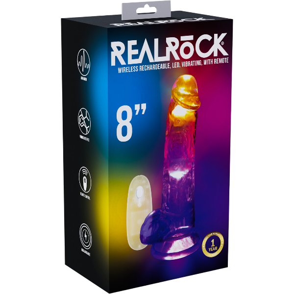 RealRock Dildo van 20 cm in transparant Vibrerend Led - Realistisch