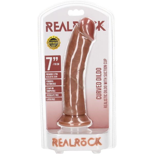 RealRock Dildo van 18 cm – Realistisch gebogen met zuignap, tan