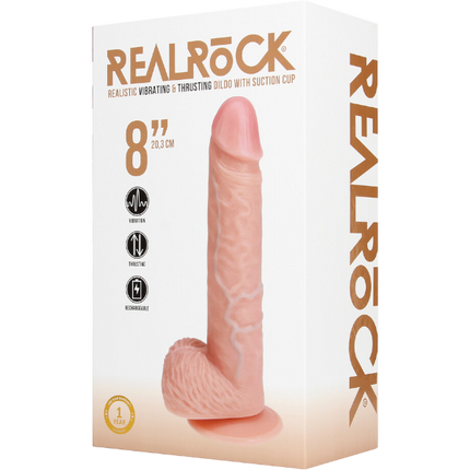 RealRock Dildo van 20,5 cm - Realistisch vibrerend en stootfunctie met ballen