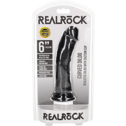 RealRock Dildo van 15,5 cm - Realistisch zwarte huidskleur gebogen met zuignap