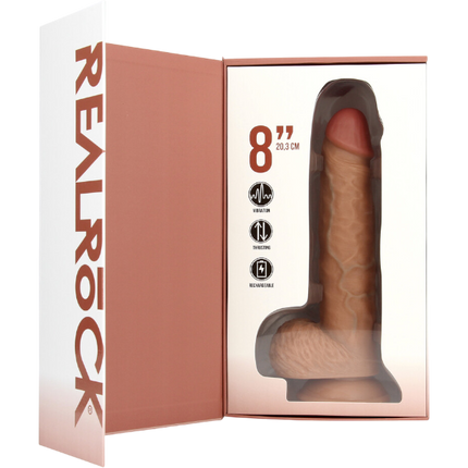 RealRock Dildo van 20,5 cm - Realistisch in bruinig huidskleur vibrerent stotend met ballen