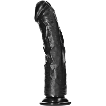RealRock  Dildo van 25,5 cm - Realistisch Zwarte huidskleur  gebogen met zuignap
