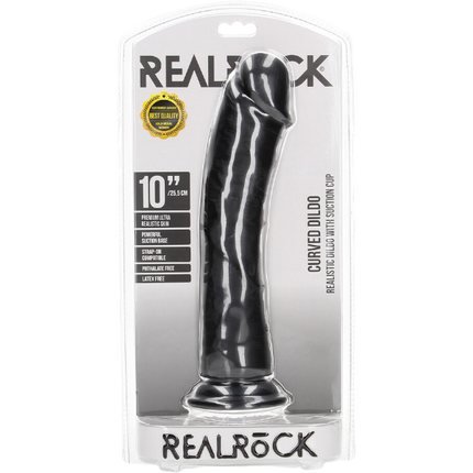 RealRock  Dildo van 25,5 cm - Realistisch Zwarte huidskleur  gebogen met zuignap