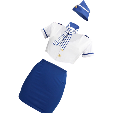S-line Stewardeskostuum Blauw/Wit S/M – Erotisch Roleplay Kostuum